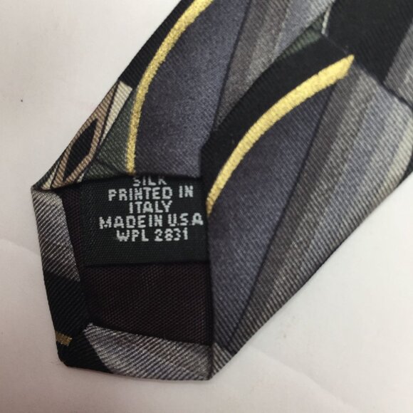 Arrow Mens 100% Silk Tie Necktie Geometric Gray Black Yellow Blue Office Church - Picture 6 of 7